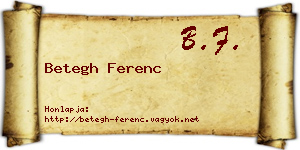 Betegh Ferenc névjegykártya